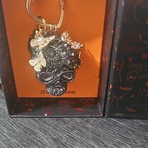 Betsey Johnson Black and Gold Skull Keychain